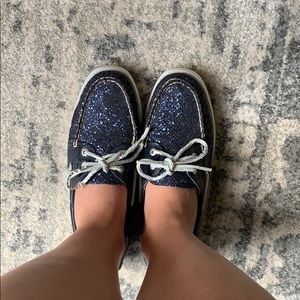 Sparkling navy blue Sperrys. Size 7.5